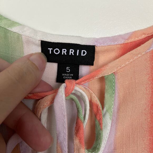 Torrid Women's Size 5 Multicolor Striped Rayon Slub Button-Front Tiered Tank - Picture 6 of 11